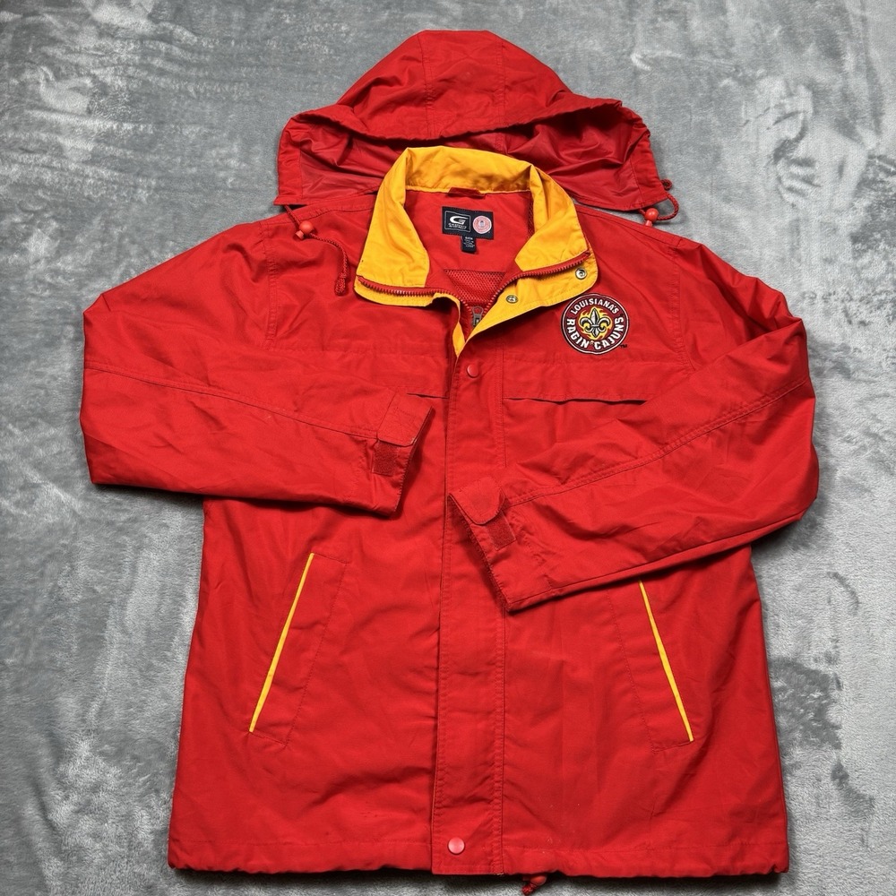 Vintage Louisiana Ragin Cajuns Jacket Mens Small Red Gold Hooded Windbreaker